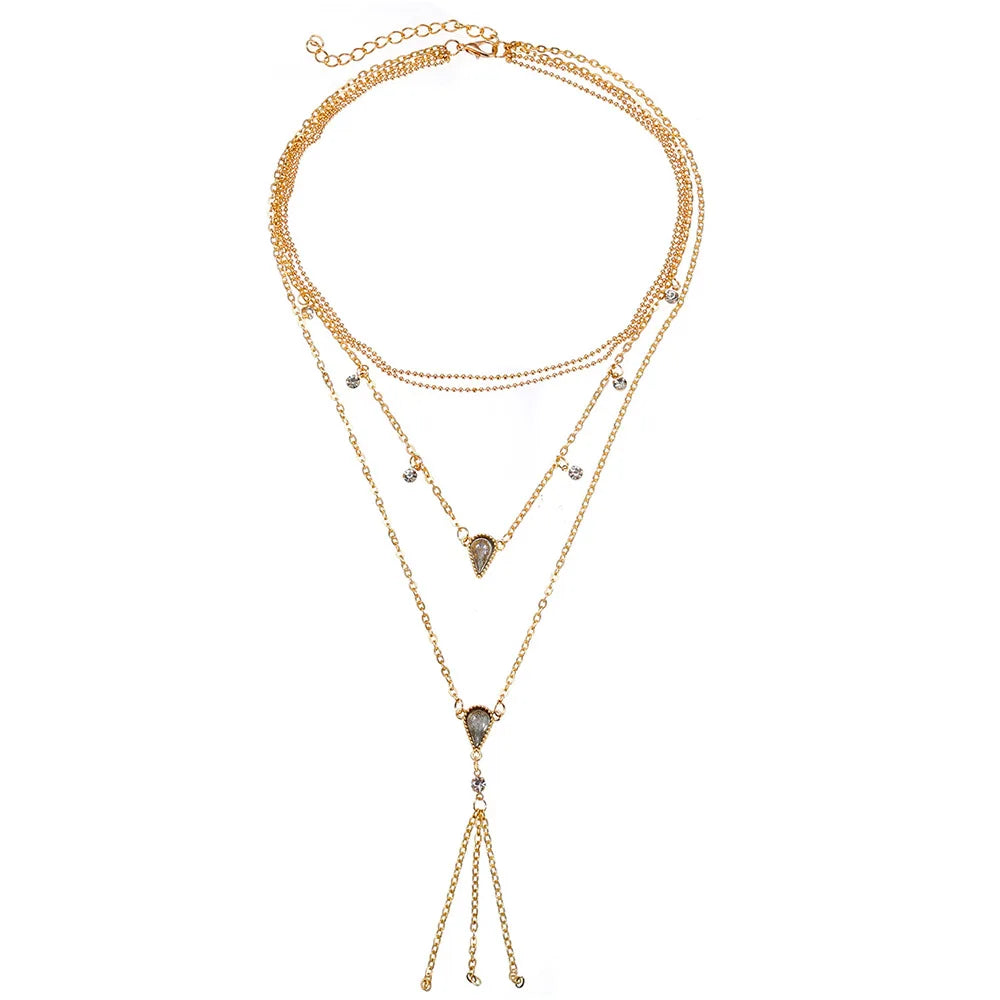 Crystal Water Drop Multilayer Necklace Jewelry