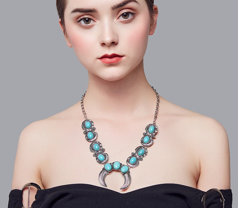 Indian Vintage Statement Choker Necklace Women Native American Jewelry Boho Tribal Moon Pendants Collar Necklace