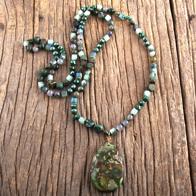 RH Fashion Bohemian Jewelry 6mm Natural Stones Crystal With Semi Precious Dorp Pendant Necklaces For Boho Necklace - Charlie Dolly