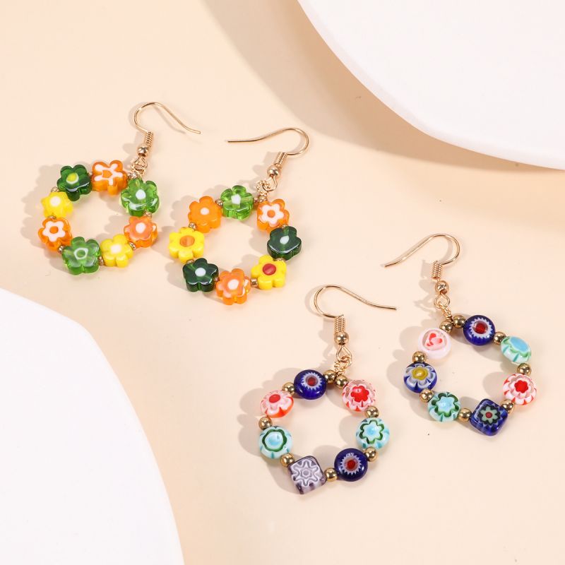 Fashion Boho Earrings For Women Colorful Style Sweet Flower Earrings Jewelry Spring Summer Floral Beaded Earrings Accessories