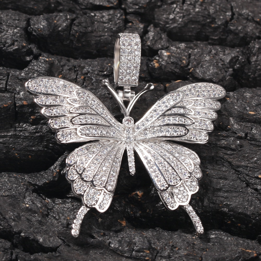 Uwin Iconic Butterfly Pendant 9mm Cuban Chain Cubic Charm Pink Tennis Chain Necklace Men Women Hip Hop Jewelry Gift
