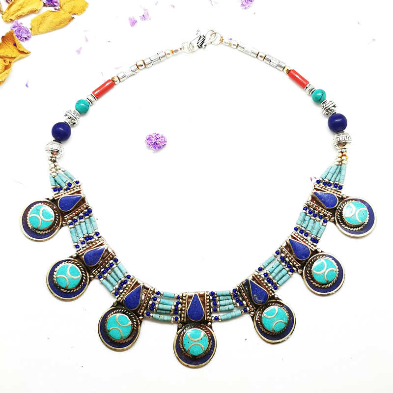Master Design Nepal Handmade Vintage Multi Statements Necklace Copper Inlaid Necklaces Real Tibetan Jewelry