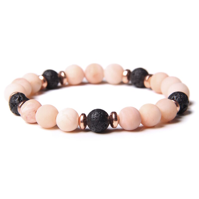 Natural Pink Zebra Stone Beads Bracelet 8mm Lava Volcanic Beaded Charm Bracelet Yoga Jewelry for Women Men Friendship Bracelet