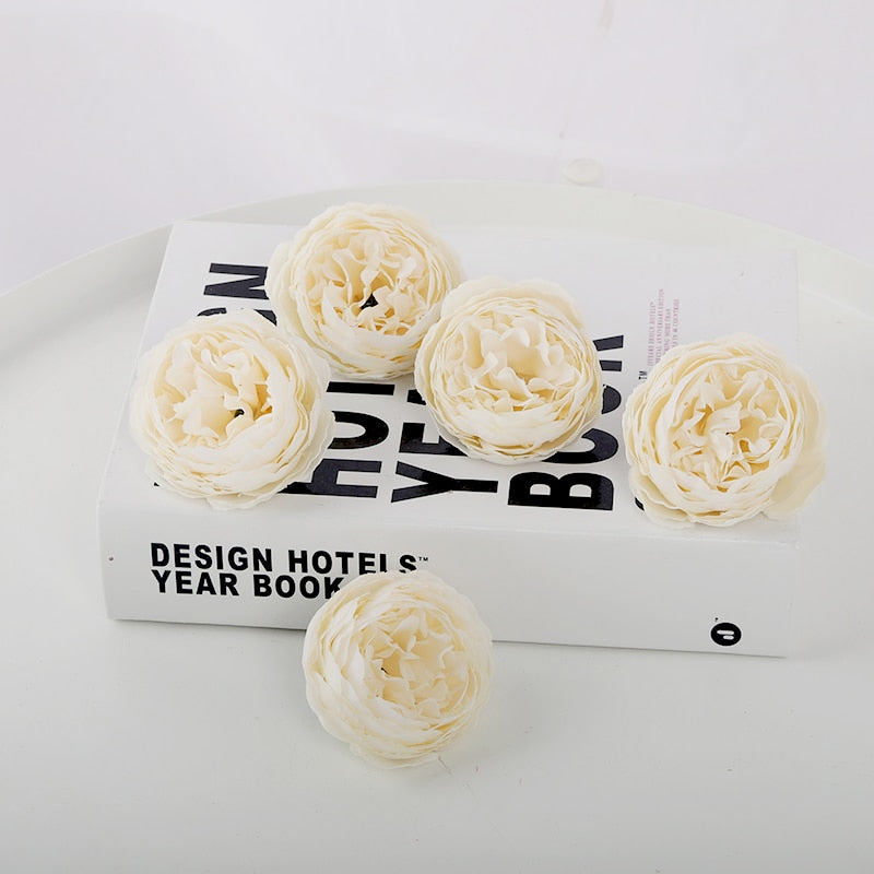 5pcs Pink Artificial Flowers Head Silk Peony Fake Flower for Wedding Home DIY Decor Party Birthday Scrapbooking Wreath Accessory