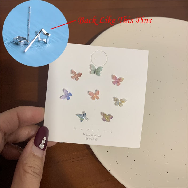 1Pcs INS Little Butterfly Stud Tragus Earring For Women Acrylic Rainbow Titanium Steel Screw Piercing Mid Low Helix Earring