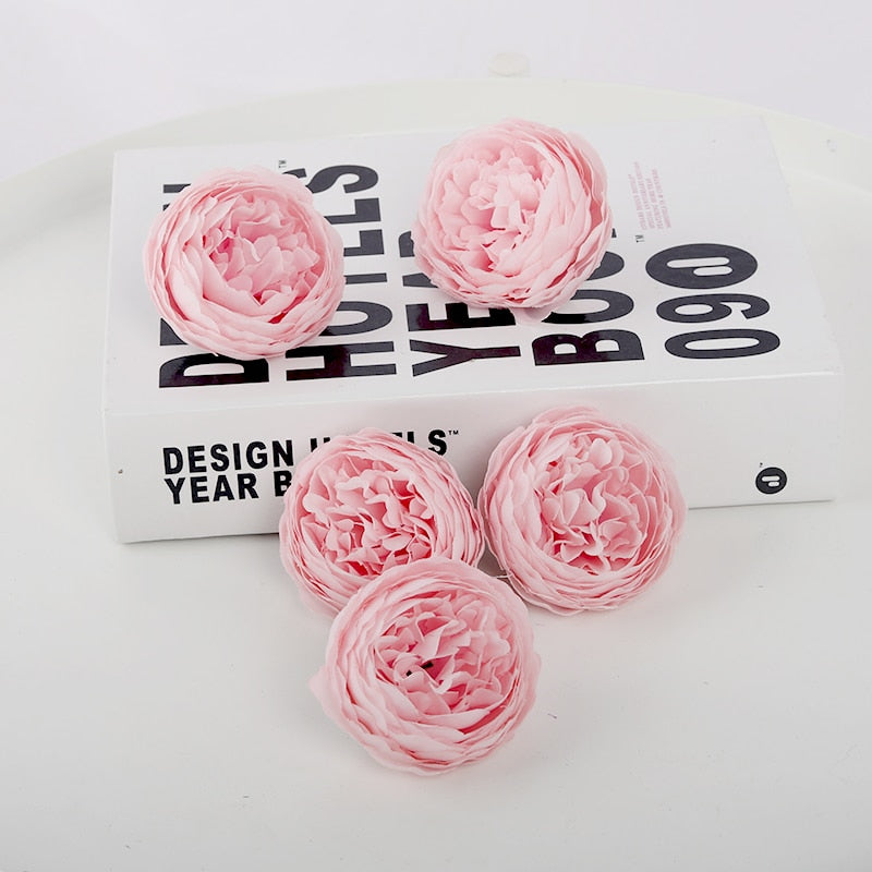 5pcs Pink Artificial Flowers Head Silk Peony Fake Flower for Wedding Home DIY Decor Party Birthday Scrapbooking Wreath Accessory