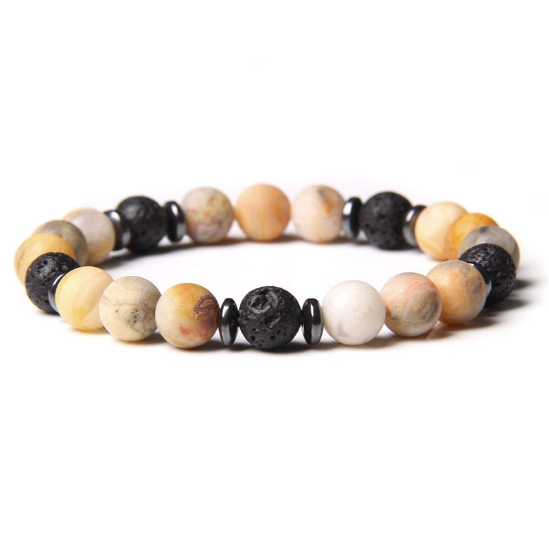 Natural Pink Zebra Stone Beads Bracelet 8mm Lava Volcanic Beaded Charm Bracelet Yoga Jewelry for Women Men Friendship Bracelet
