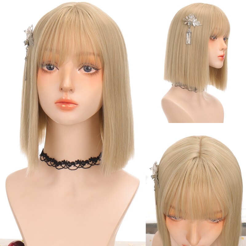 LANLAN synthetic black, pink Lolita wig short straight bob cosplay wig for white/black women heat-resistant hair wig