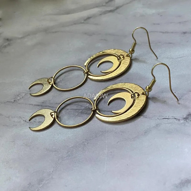 Crescent Moon Goddess Long Drop Earrings