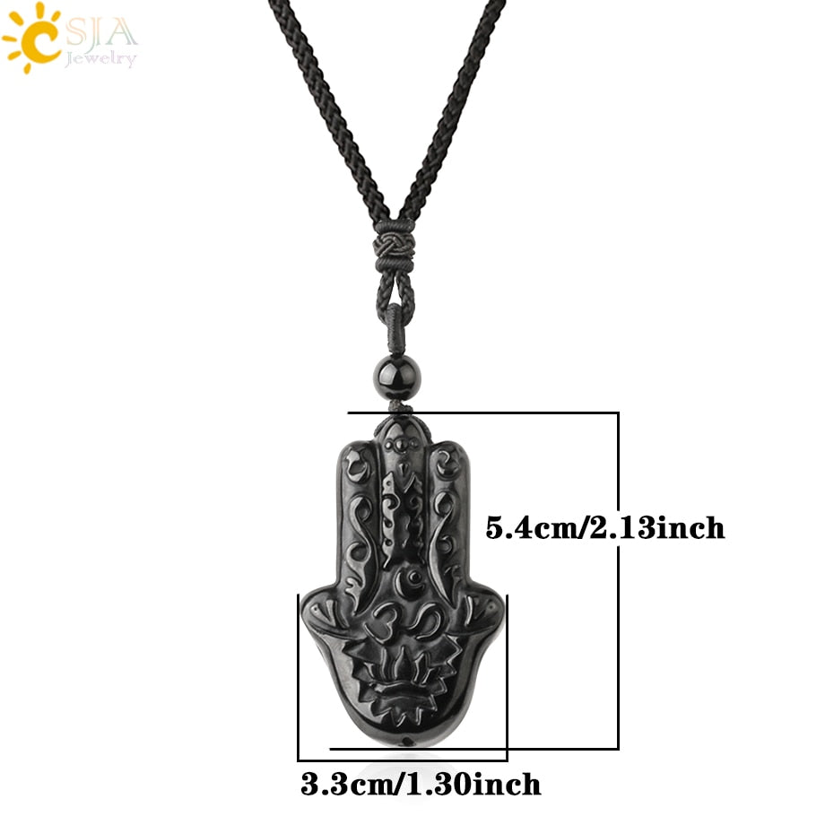 CSJA Obsidian Necklace Natural Stone Wolf Buddha Sculpture Tree of Life Animal Owl Men Necklaces Pendant Meditation Jewelry G644