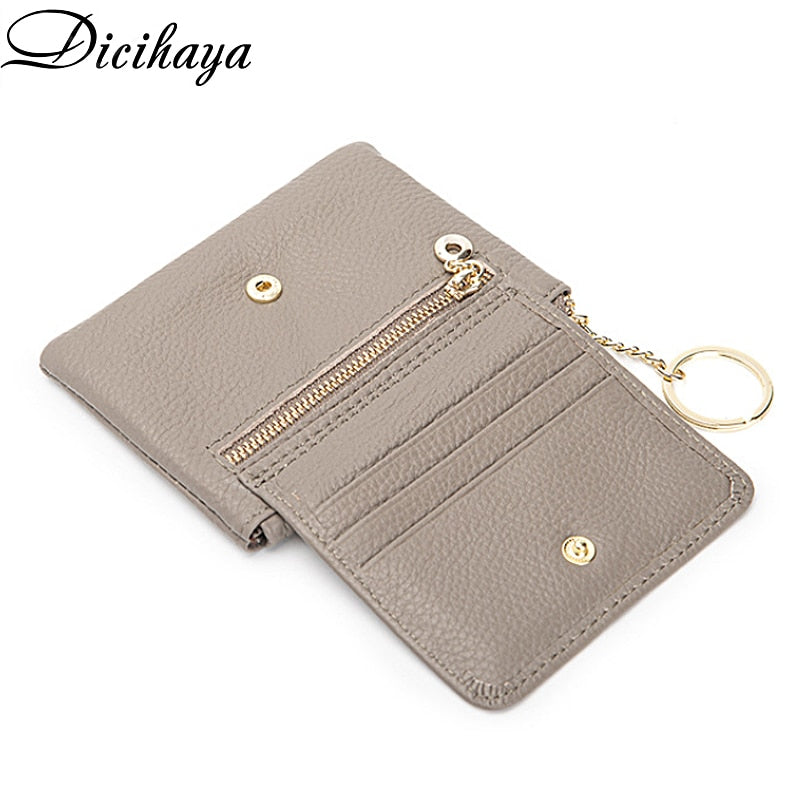 DICIHAYA 2022 New Cowhide Genuine Leather Women Mini Wallet Ladies Zipper Leather Coin Purse Pocket Key Ring Bag Mini Coin Bag