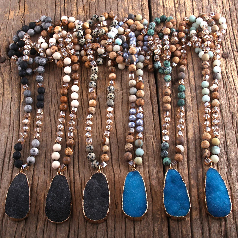 RH Fashion Boho Jewelry Natural Stones and Crystal With Druzy Drop Pendant Necklaces Women Necklace Gift Dropship - Charlie Dolly