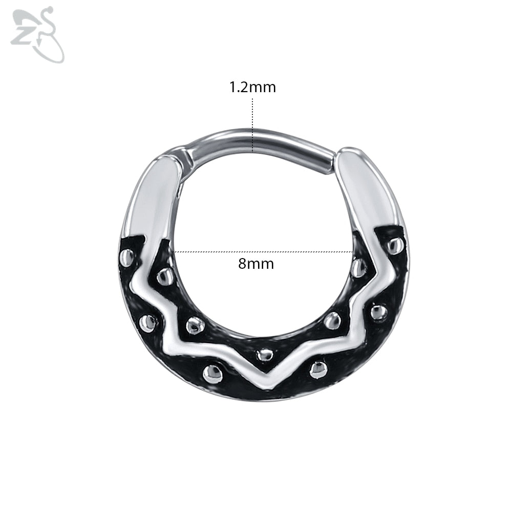 ZS 1 Piece 316L Stainless Steel Nose Ring 16G Zirconia Septum Clicker Rock Ear Helix Septum Piercing Rings Piercing Jewelry 8mm