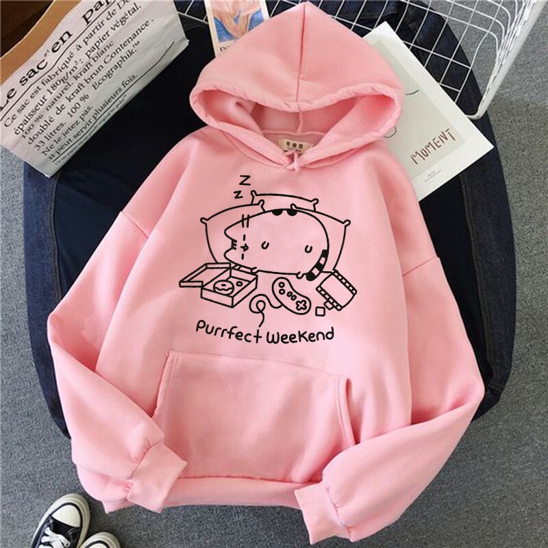 the cat hoodie women fashion kawaii korean harajuku Sweatshirt pink female 90s cartoon clothes female hood Oversized