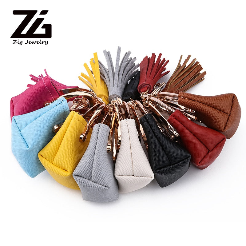 ZG Small Bag Keychain Mini Coin Purse Gray Pink Blue Red Decoration Key Chains PU Leather Bag Storage Pendant Fashion Jewelry
