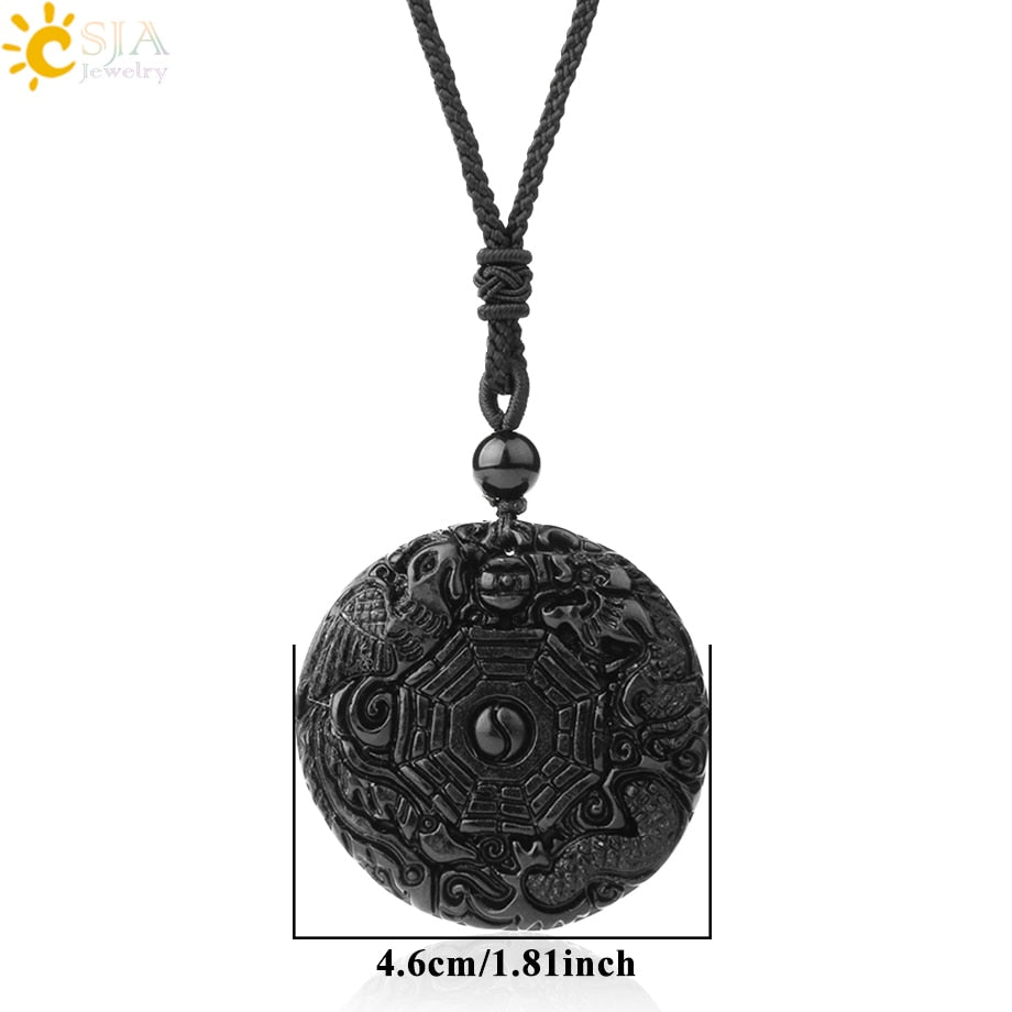 CSJA Obsidian Necklace Natural Stone Wolf Buddha Sculpture Tree of Life Animal Owl Men Necklaces Pendant Meditation Jewelry G644