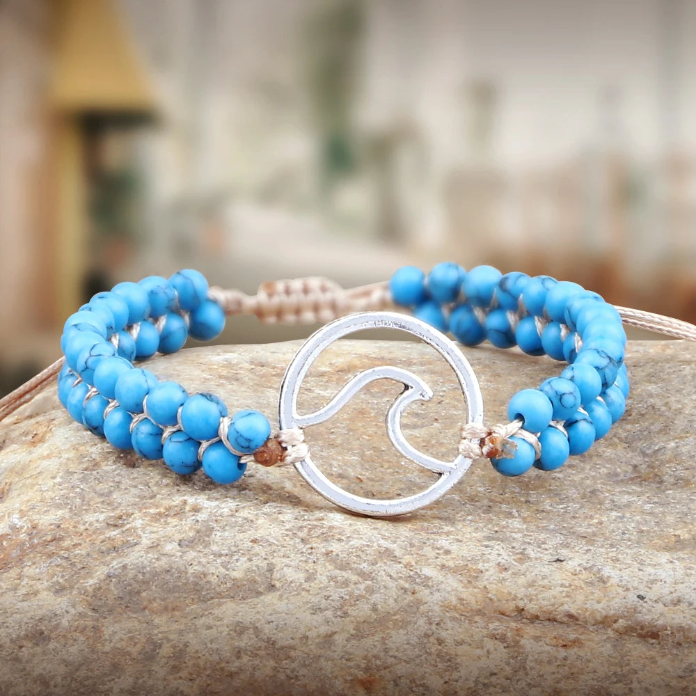 Boho Ocean Waves Bracelets Vintage Natural Stone Black Onyx Tiger Eye Beads Bracelet & Bangle Women Men Yoga Wristchain Jewelry - Charlie Dolly