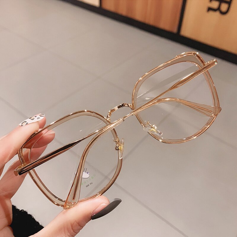 SO&EI Fashion Oversized Square Women Glasses Frame Vintage Clear Anti-Blu-Ray Eyewear Men Optical Pink Frame Computer Goggle