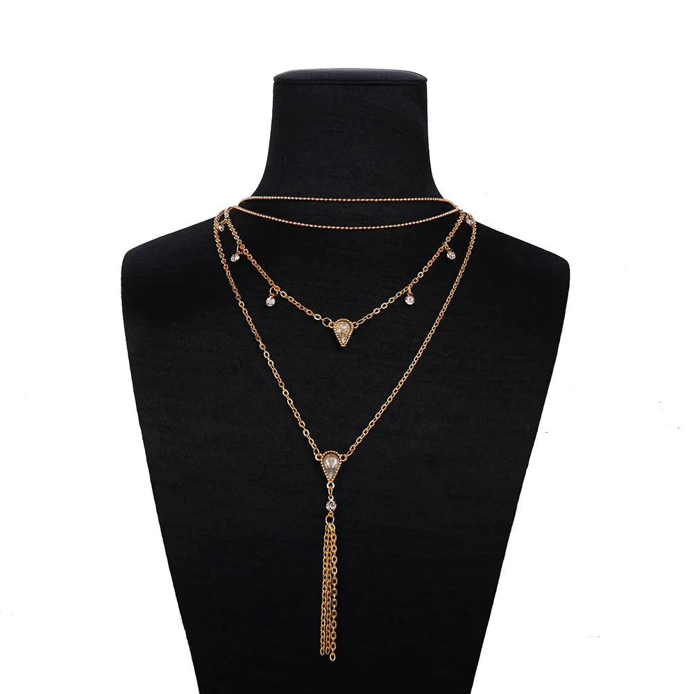 Crystal Water Drop Multilayer Necklace Jewelry