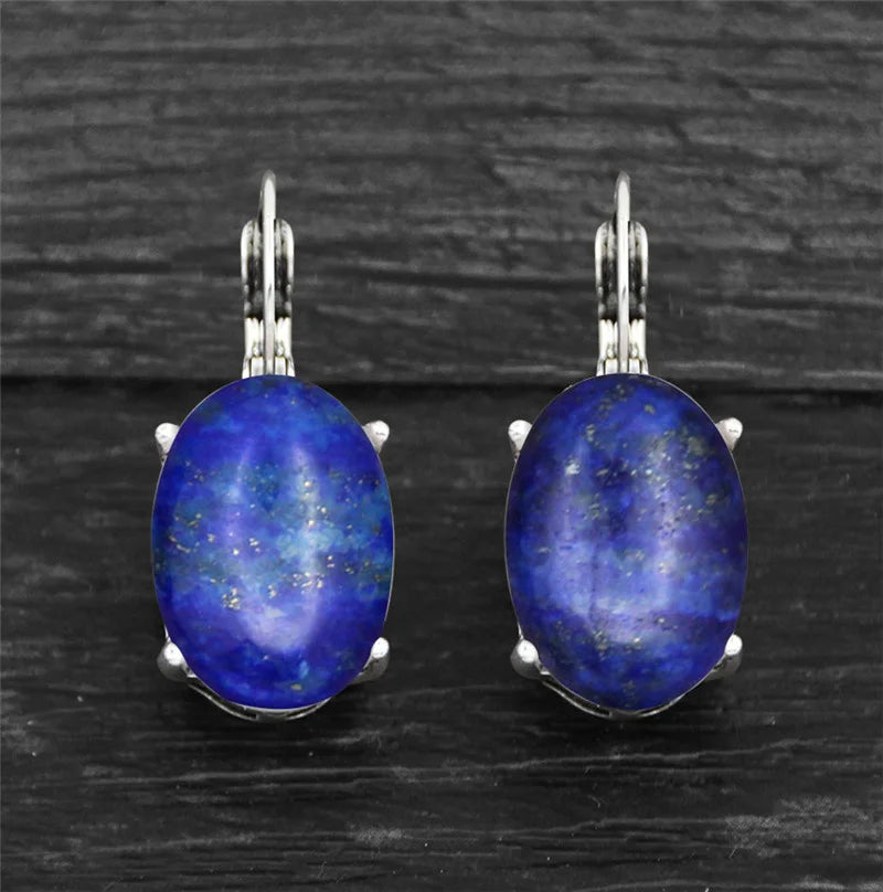 Vintage Natural Lapis Lazuli Tiger Eye Claw Cuff Earrings For Women Antique Silver Plated Natural Stone Unakite Fashion Earring - Charlie Dolly