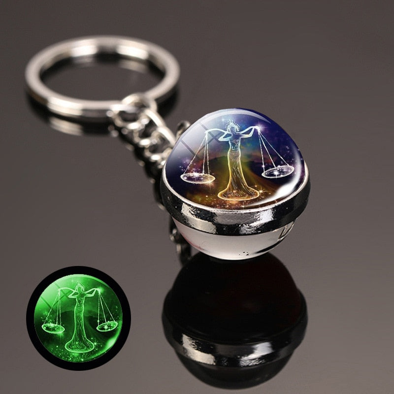 key chain accessories cute Fantasy Luminous 12 Constellation key ring Car Pendant Time Stone Glass Ball Keychain Accessories