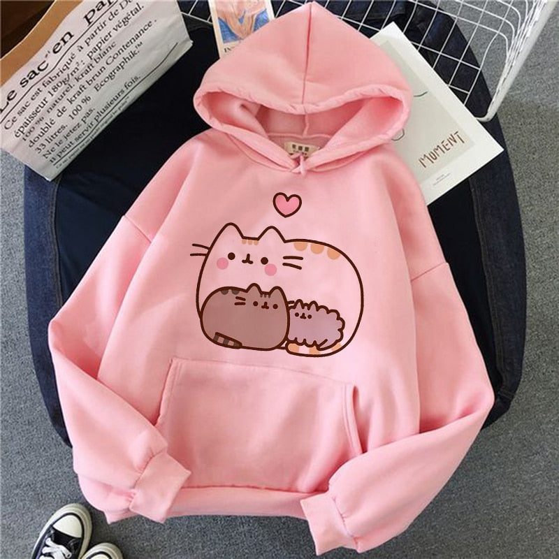 the cat hoodie women fashion kawaii korean harajuku Sweatshirt pink female 90s cartoon clothes female hood Oversized
