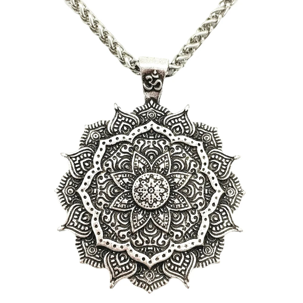 Om Lotus & Mandala Yoga Necklace, Sacred Spiritual Amulet