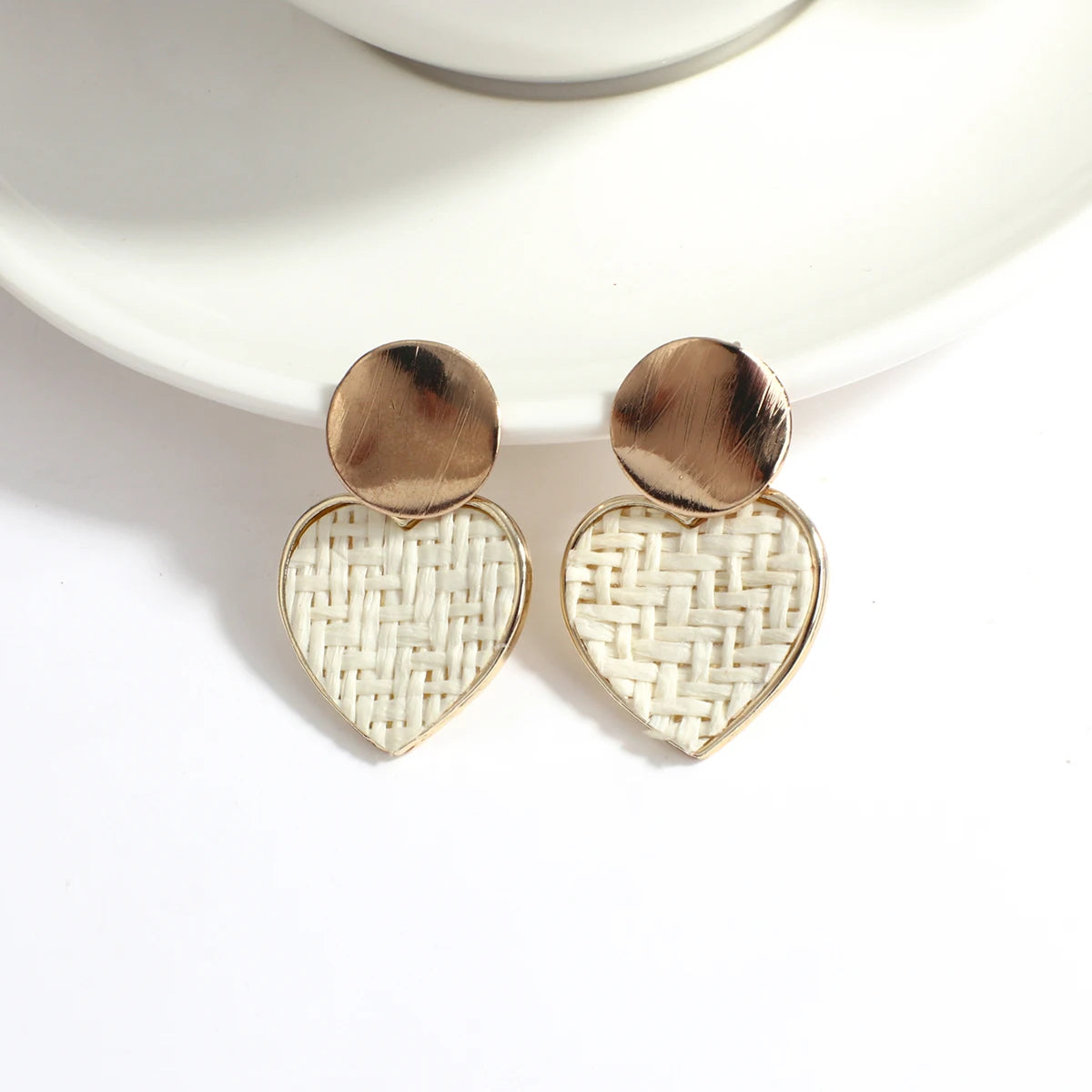 Wooden Rattan Braid Geometric Drop Earrings Jewelry