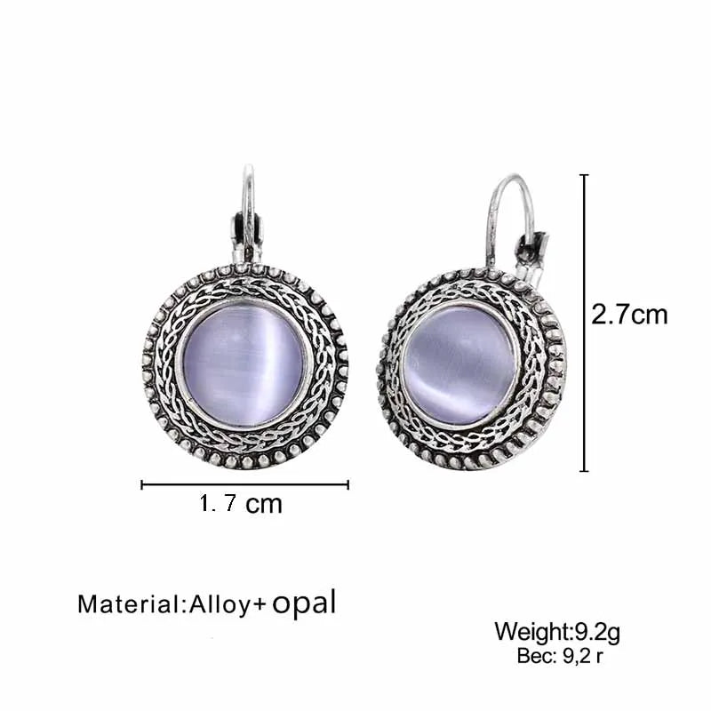 Tibetan Silver Opal Carved Long Earrings Jewelry