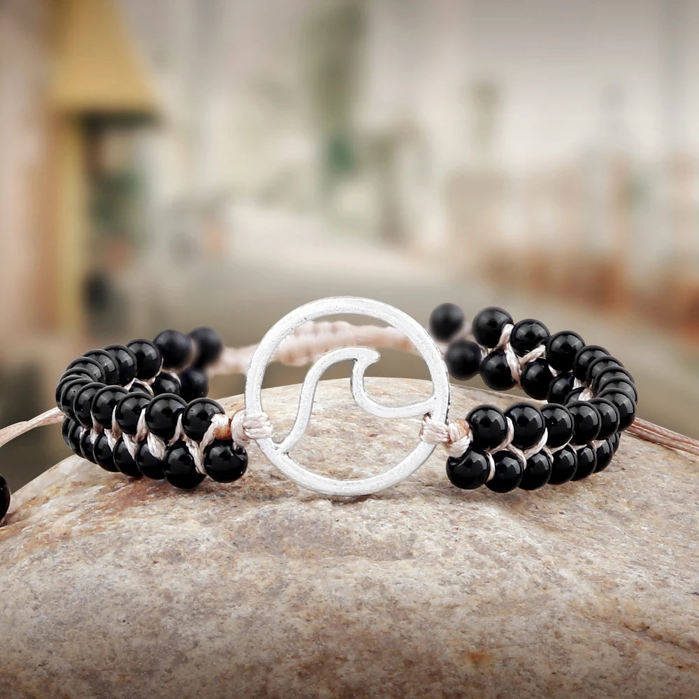 Boho Ocean Waves Bracelets Vintage Natural Stone Black Onyx Tiger Eye Beads Bracelet & Bangle Women Men Yoga Wristchain Jewelry - Charlie Dolly