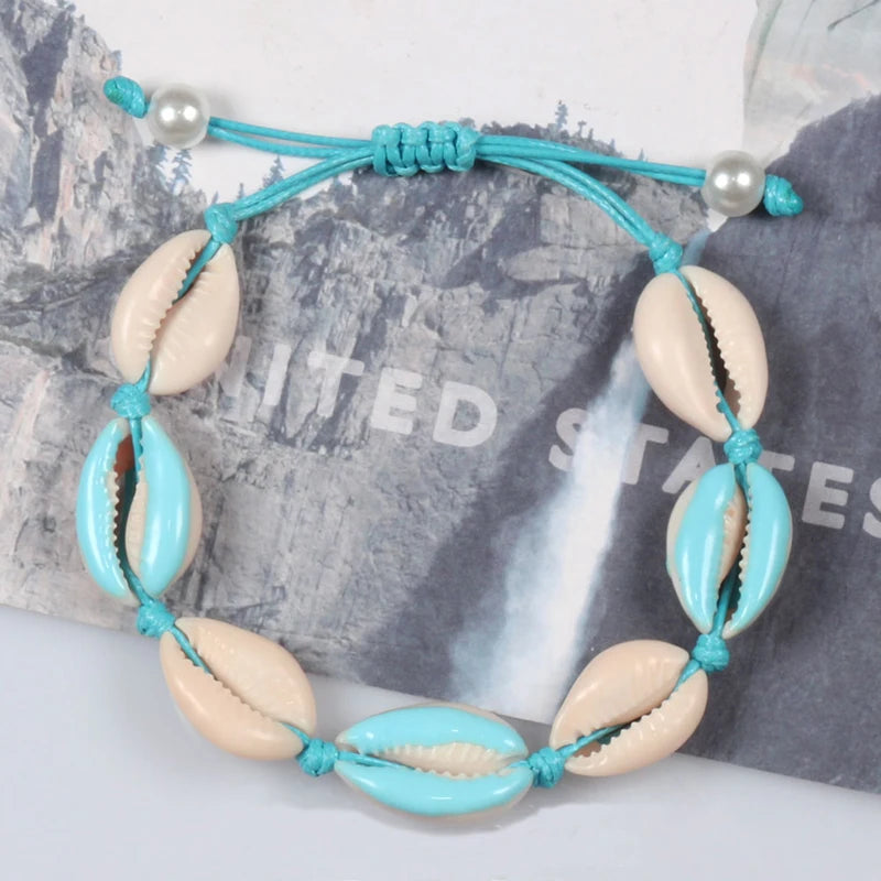 Rainbow Seashell Hand Knit Boho Bracelet