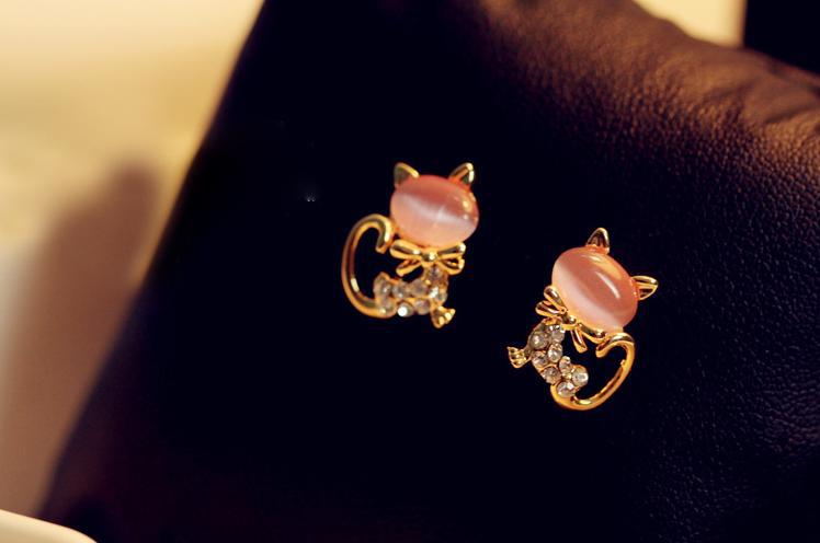 Cute rhinestone bow, cat earrings For Women girl Accessories jewelry wholesale