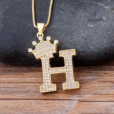 Nidin Luxury Copper Zircon A-Z Crown Alphabet Pendant Chain Necklace Hip-Hop Style Fashion Woman Man Initial Name Jewelry