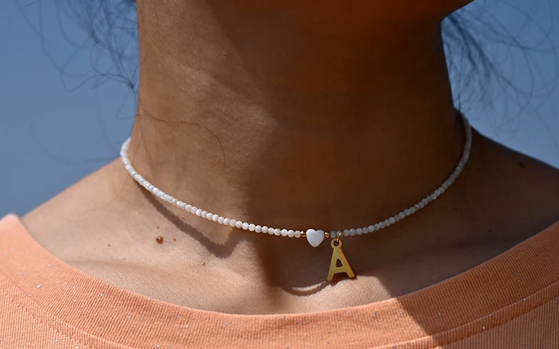 Stainless Steel Initial Letter and Heart Boho Choker Necklace
