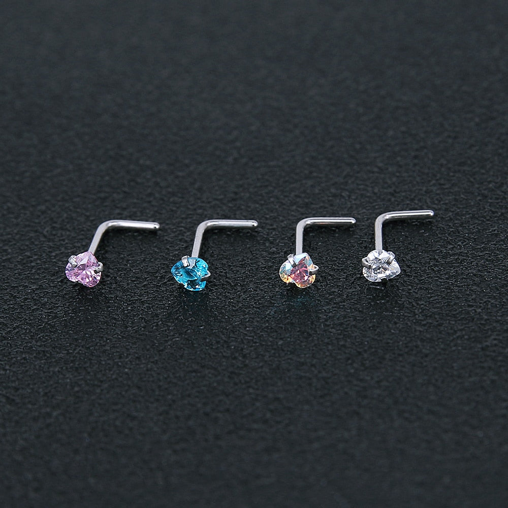 ZS 22g CZ Crystal Nose Studs Sets 12PCS/3PCS Nose Rings Studs Set Stainless Steel Nose Piercing Screws Fashion Nose Septum Rings