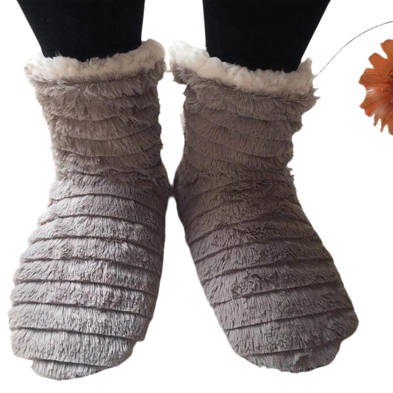 Women Fur Slippers Winter Butterfly Knot Plush Warm Indoor Slippers house Home sock slippers with Soles Antiskid boots slippers