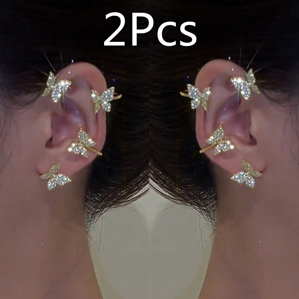 Kpop Shiny Zircon Butterfly Earcuff For Women Without Piercing Earrings 2023 Fashion Ear Clip Earrings Bride Wedding Jewelry
