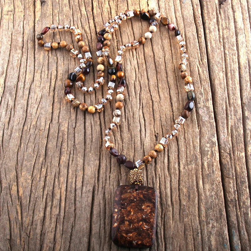 Fashion Bohemian Jewelry Random Shape Natural Stones Crystal Knotte With Semi Precious Pendant Necklaces For Boho Necklace - Charlie Dolly