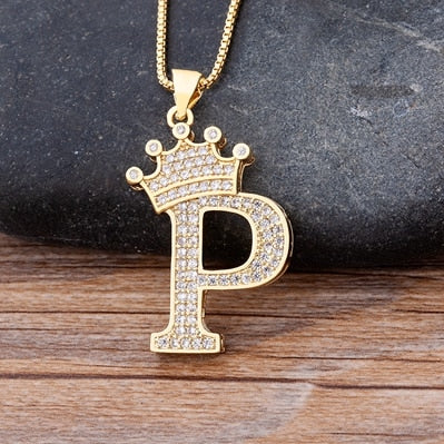 Nidin Luxury Copper Zircon A-Z Crown Alphabet Pendant Chain Necklace Hip-Hop Style Fashion Woman Man Initial Name Jewelry