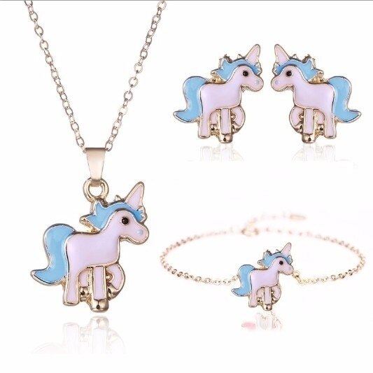 4pcs/set Necklace Earrings Cartoon Unicorn Necklace Earring Jewelry Pink Girls Gift Jewelry Jewelry Earring and Necklace Set