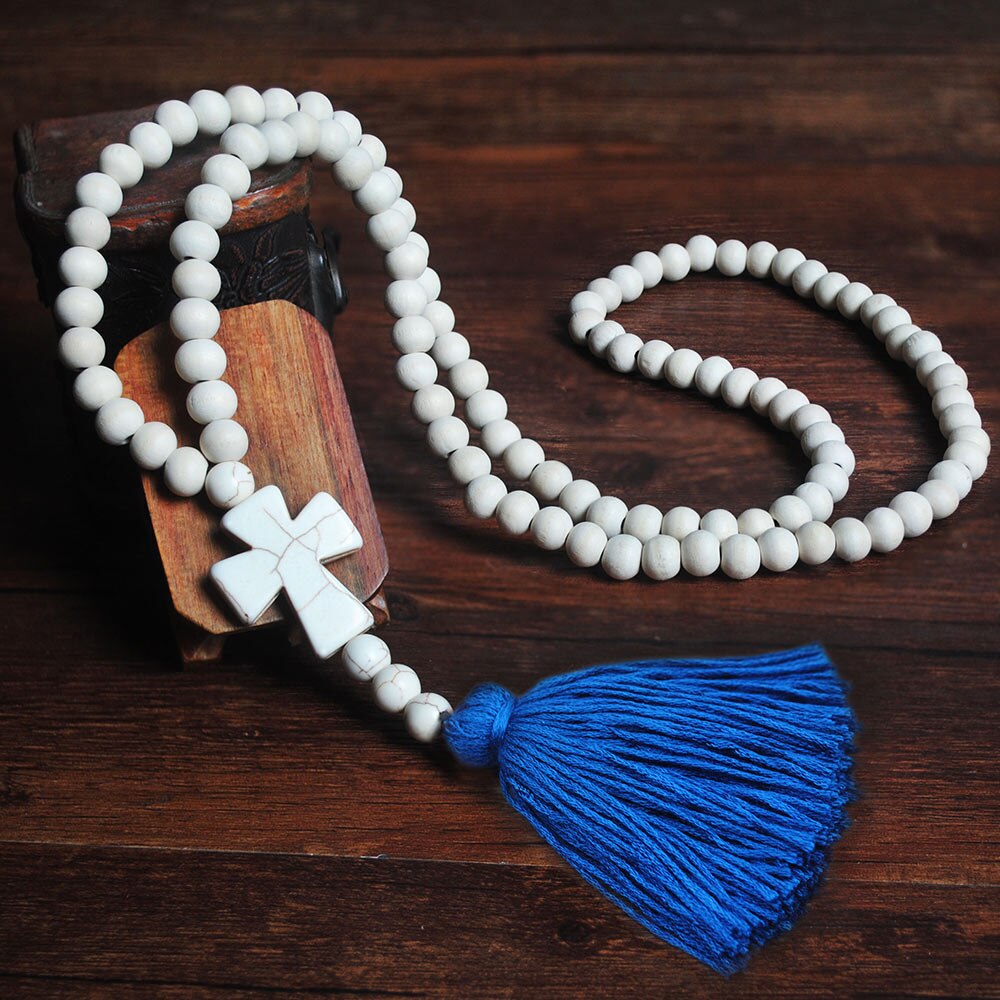 Yumfeel New Bohemian Necklace Handmade Stones Tassels Wood Beads Necklace Long Women Jewelry Gifts