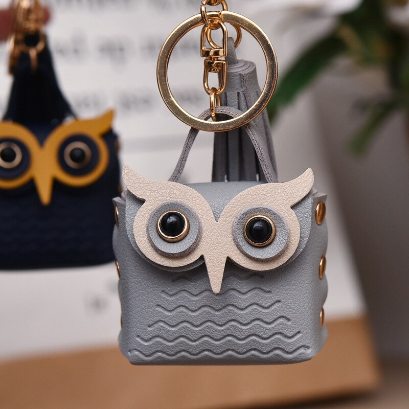 Cute Animal Creative Leather Owl Coin Purse Keychain Trend Car Key Pendant Cute Bag Small Ornament Key Chains For Women Purses