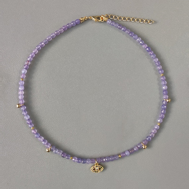 Hand-Made Exquisite Natural Stone Beaded Necklace Charm Eye Pattern Accessory Pendant Women Retro Fashion Neck Jewelry Колье