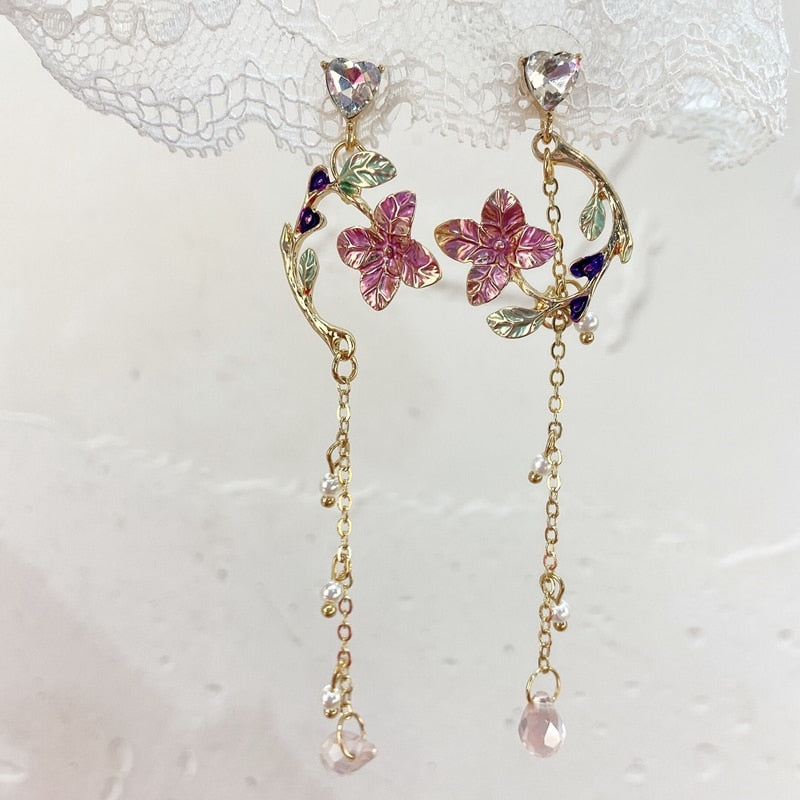MENGJIQIAO New Elegant Metal Flower Cute Cat Dangle Earrings For Women Brincos Temperament pendientes mujer Holiday Jewelry