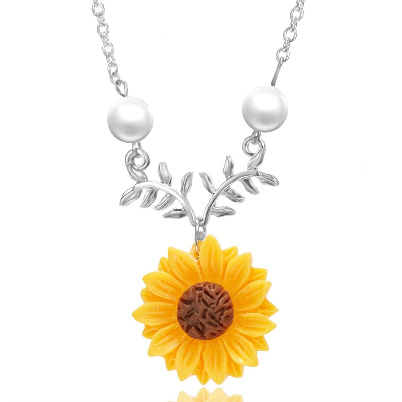 Fashion Sunflower Choker Necklace For Women Cute Flower Pearl Pendant Lady Girls Party Jewelry Accessories Charm Gift