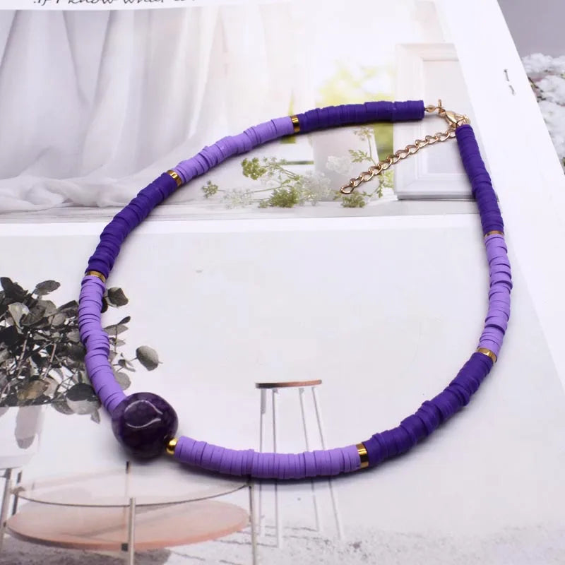 New Boho Natural Natural irregular stone Necklace Colour Soft Polymer Clay Beads Choker Necklace Beach Femme Jewelry Gift - Charlie Dolly
