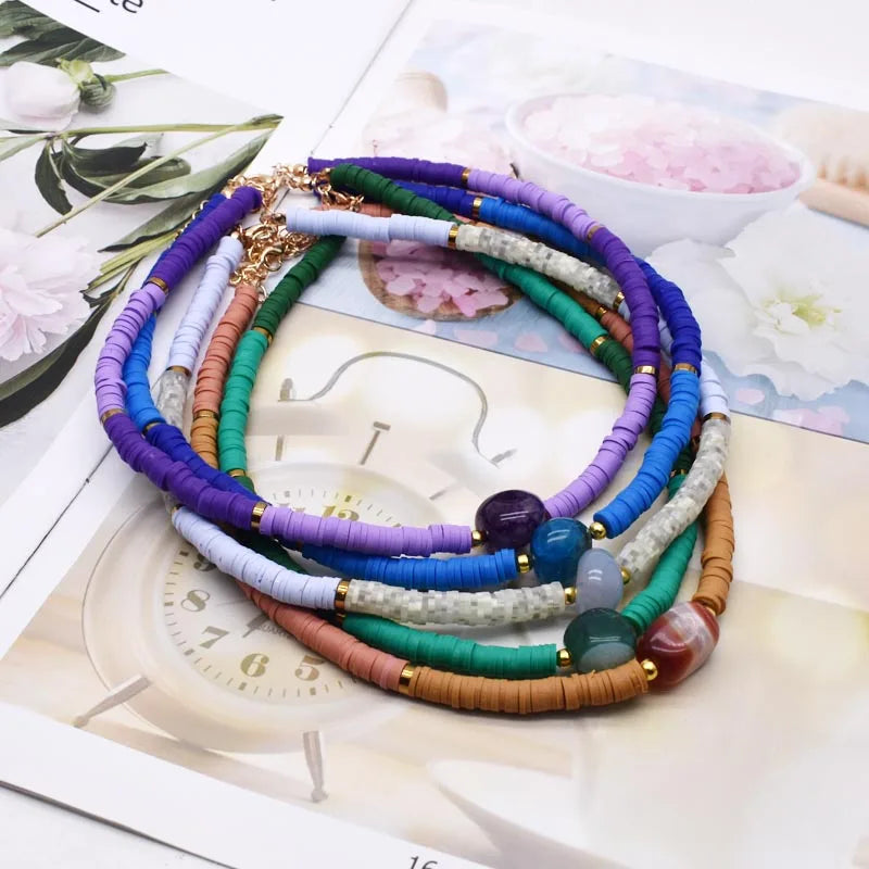 New Boho Natural Natural irregular stone Necklace Colour Soft Polymer Clay Beads Choker Necklace Beach Femme Jewelry Gift - Charlie Dolly