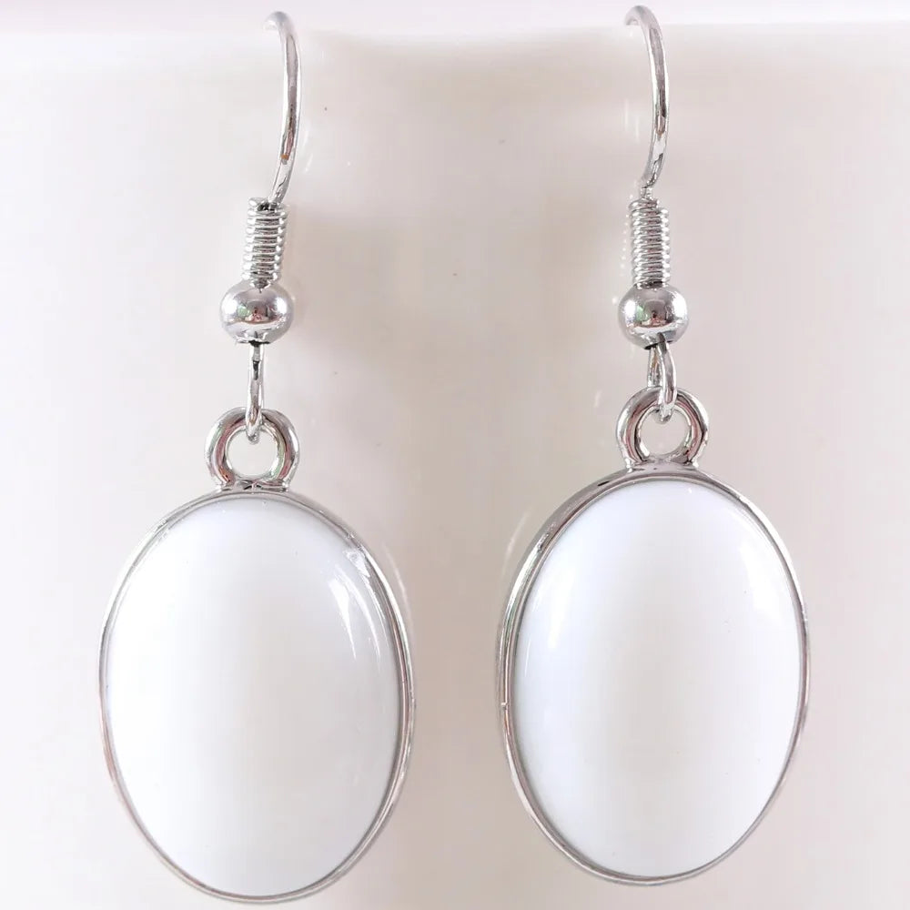 White Opal Lapis Cabochon Drop Earrings Jewelry
