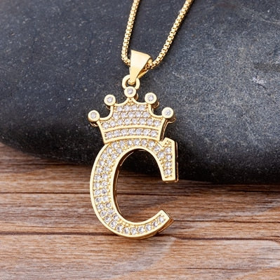 Nidin Luxury Copper Zircon A-Z Crown Alphabet Pendant Chain Necklace Hip-Hop Style Fashion Woman Man Initial Name Jewelry