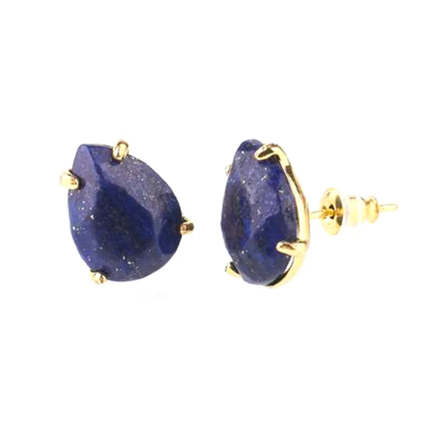 Crystal Stud Earrings for Women Girls Waterdrop Round Oval Shape Natural Lapis Lazuli Amethyst Faceted Stone Earring Jewelry - Charlie Dolly